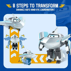 Samolot transformacyjny Super Wings z doładowaniem, ok. 12,7 cm duże dzieci bawią się figurką samolotem i figurką robota dla chłopców i dziewcząt powyżej 3 lat srebrne figurki Naty Shop