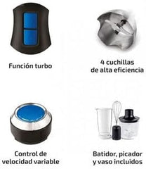 Ufesa BP4762 Vario 1450 Max Mikser stojący, Leistung 1400 W, 20 Geschwindigkeiten + Turbo, Edelstahlgehäuse Und 4 Klingen, Ergonomisches Und Spritzwassergeschütztes Design, Inkl. Zubehör, Sklep Naty z kuchnią bez Bpa