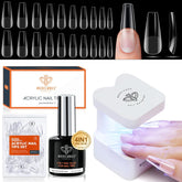 Modelones Kit pentru unghii și gel adeziv 500 buc. Set extensii unghii cu gel adeziv Kit unghii cu gel, adeziv unghii și mini lampă unghii acoperire completă vârfuri unghii presă pe Nail Art Studio Salon DIY