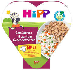 HiPP organiczny ryż warzywny z delikatnym plasterkami mięsa (6 x 250g), posiłek od 1 roku, lekko gotowany na parze, wegetariański, sezonowany dla dzieci, jakość organiczna