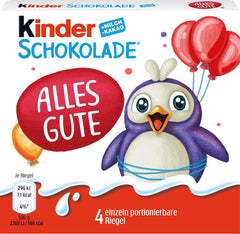 Kinder Chocolate (20 x 50g) - Prezent na Walentynki dla niego i dla niej, słodycze karnawałowe i Mardi Gras - Nadziewane batoniki mlecznej czekolady - 20 opakowań po 4 pojedyncze tabliczki w każdym
