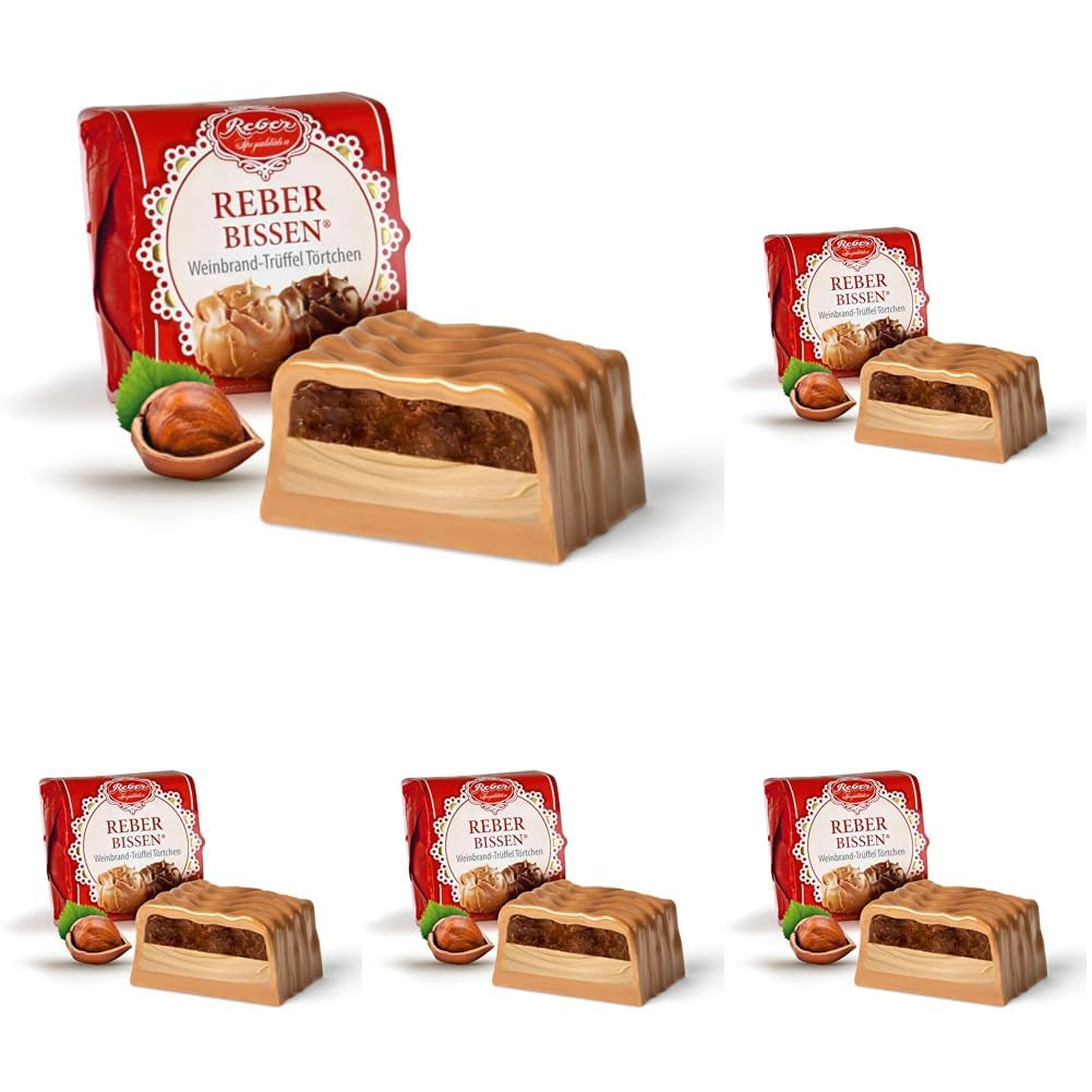 Plăcintă cu ciocolată și trufe Reber Bites, trufe cu brandy pe nuga cremoasă, acoperită cu ciocolată delicată cu lapte alpină, 40g (1 bucată)