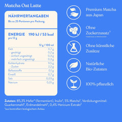 Blue Farm Bio Matcha Oat Latte auf Haferbasis ohne Zuckerzusatz - Mit dem Vitalpilz Lion's Mane - Wegańskie - bez laktozy i glutenu (300 g, Matcha)