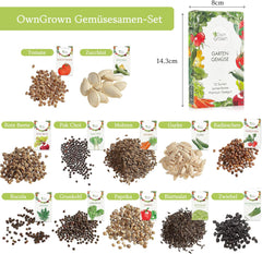 Zestaw nasion warzyw OwnGrown - 12 Pflanzensemen Sorten für Hochbeet und Garten - Praktische Box mit Gemüsesamen für den Anbau Frischer Ernte zu Hause - Ideal für Gartenliebhaber