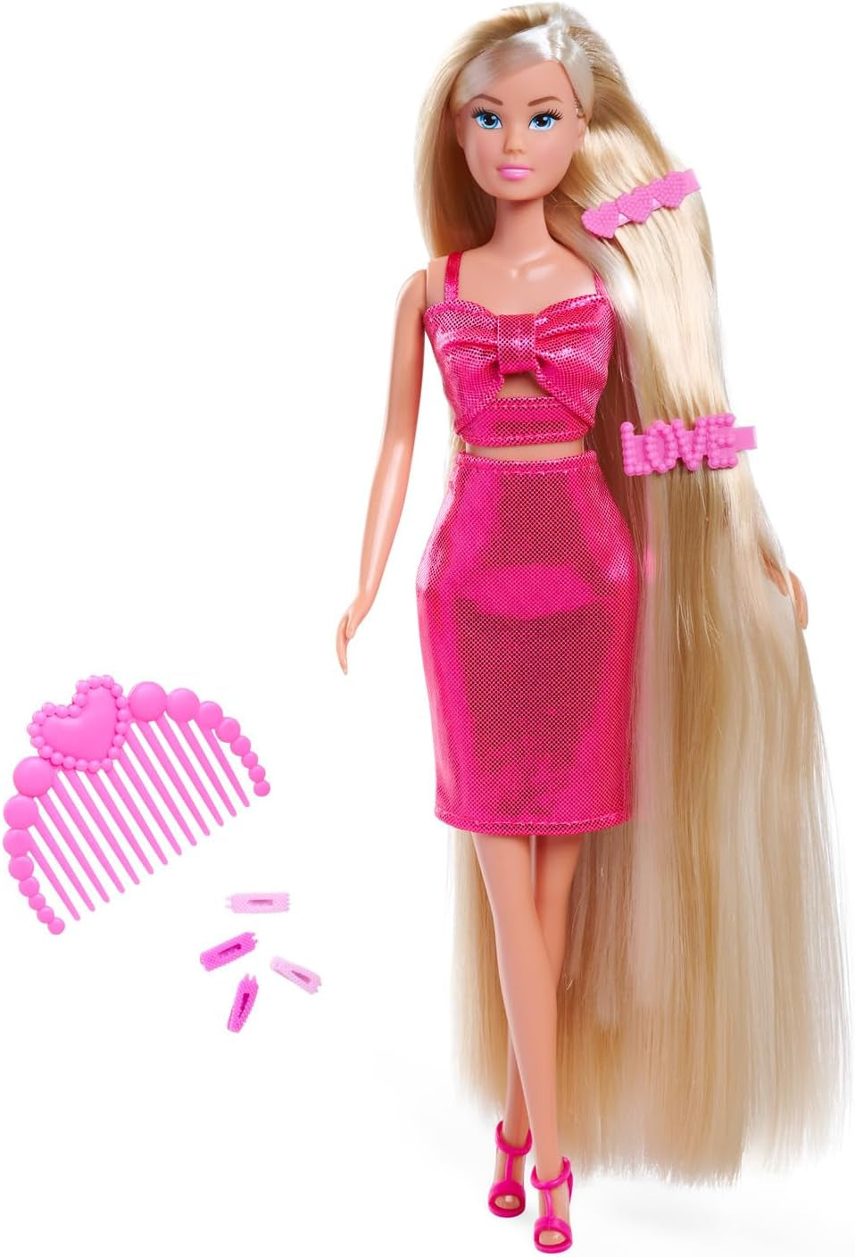 Simba Steffi Love Dream Hair – Ankleidepuppe mit extra Langen Haaren, inkl. Haarclips & Kamm, im pinken Glitzerkleid, 29 cm brutto, Frisieruppe für Kinder ab 3 Jahren