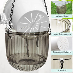 Zestaw 2 samonawadniających się wiszących donic, wisząca doniczka o średnicy 16,5 cm z 3 haczykami i otworami drenażowymi do użytku wewnątrz i na zewnątrz, dekoracja sufitu, balkonu i ściany (szara)