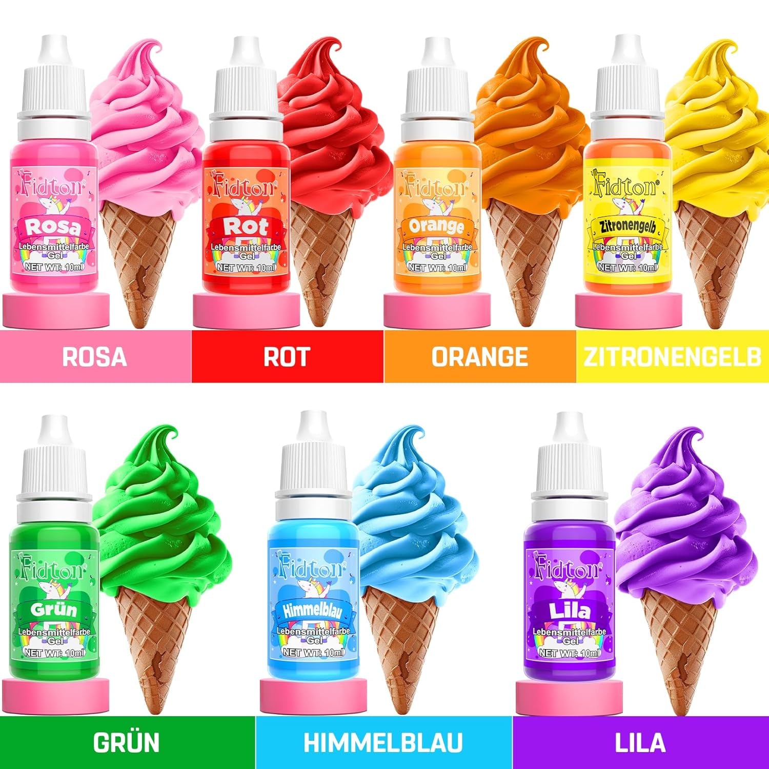 Colorant alimentar gel - Fidton 7 culori colorant alimentar foarte concentrat, decorațiuni comestibile pentru tort pentru fondant, colorant alimentar pentru colorarea ouălor, gogoșilor, macaroanelor - 10 ml