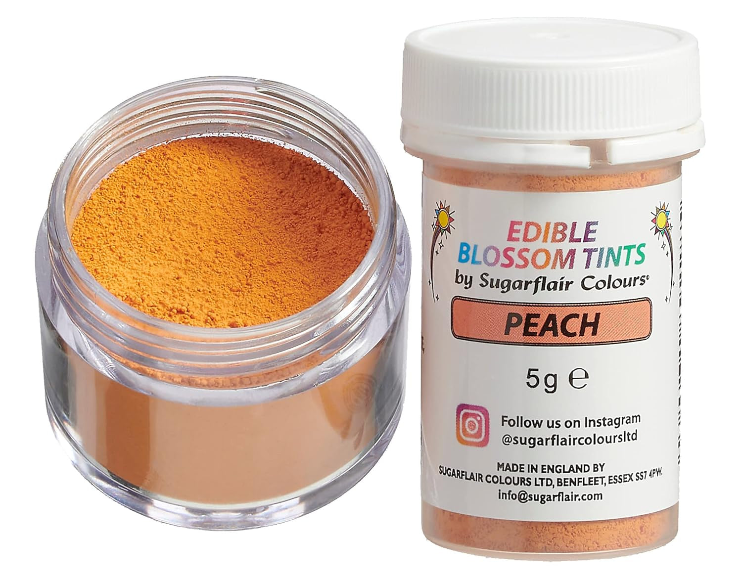 Pudră de colorant alimentar Sugarflair Blossom Tint Dust Peach - Pudră de colorant alimentar pentru decoruri de tort, pastă de zahăr, fondant, glazură, ciocolată, cremă de unt, macarons și multe altele - 5G