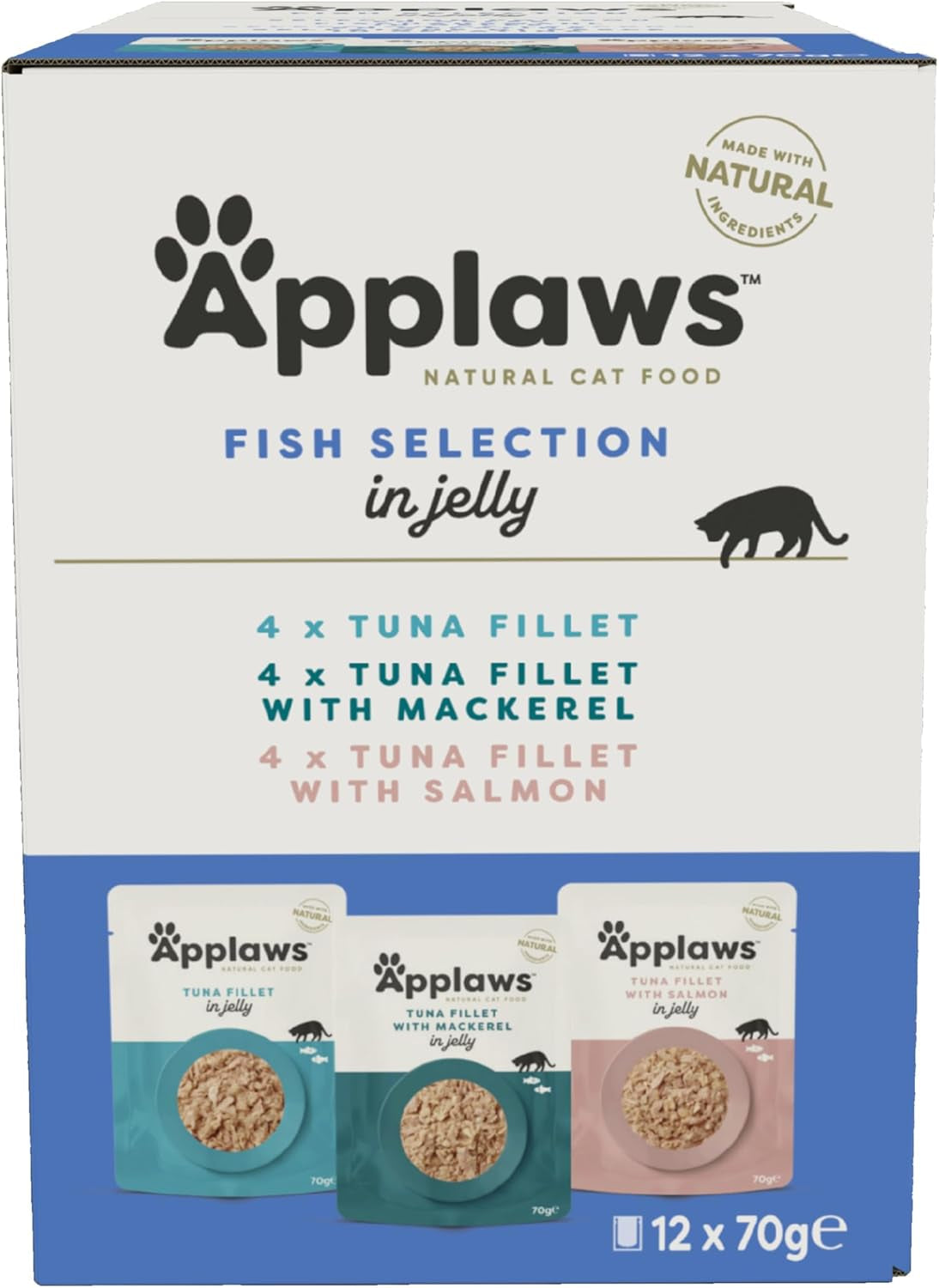 Applaws Premium Natural Wet Food For Cats, Fish Selection în Jelly 70G plicuri porție (12X70G)