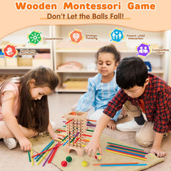 Drewniana gra planszowa Japace Montessori, 42 kolorowe drewniane patyczki, gra w kości, zabawka edukacyjna matematyczna dla dzieci w wieku 3, 4, 5, 6, zabawka motoryczna i licząca, gra rodzinna, gra podróżnicza dla dzieci