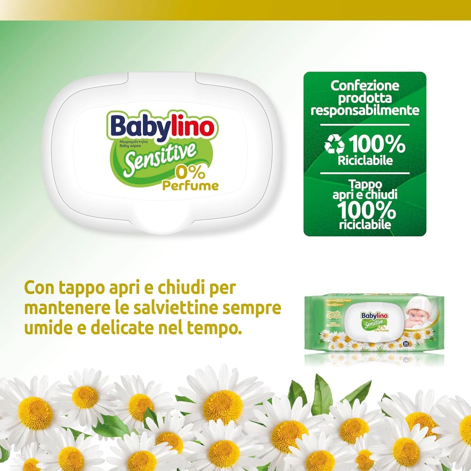 Șervețele pentru copii sensibili Babylino Sensitive, 0% parfum, 98% formulă naturală care restabilește valoarea pH-ului pielii Servetele Umede Bebelusi Naty Shop