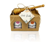 Honig Geschenkset "LIEBE Grüße" Mit Honiglöffel Aus Buchenholz Und Grußkarte - 1X250G Sanddorn Cremig Und 1X250G Frühtracht Cremig - 100% Deutscher Honig Honigprinz Familien-Imkerei