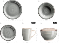 MÄSER 931612 Bel Tempo II set de veselă vintage pentru 6 persoane, 30 de piese, serviciu combinat din ceramică pictată manual în albastru, gresie, albastru fumuriu