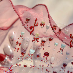 JMEOWIO 3D Nagelsticker Roter Kelch Mit Schleife Nail Art Sticker Selbstklebend Nagelaufkleber 5D Stereoskopisch Dekoration Nageldesign Zubehör 1 Blatt