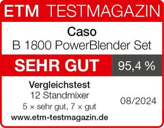 CASO B 1800 Powerblender-Set - Mikser stojący, 28 000 U/Min, Glasbehälter 1,75 L, Inkl. Trinkflasche Und Zerkleiner, Mixer Testsieger Mit Sehr Gut, Edelstahl Naty Shop