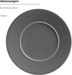 MÄSER Seria Unico, Set de veselă pentru 2 persoane, Atemporal, Elegant, Serviciu de masă din ceramică cu 8 piese, Gresie, Antracit