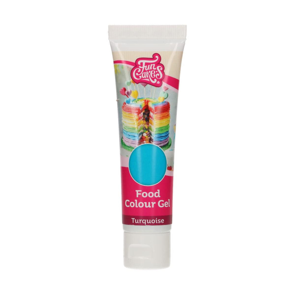 Colorant alimentar Funcakes Gel Turcoaz: Colorant alimentar foarte concentrat pentru aluat, cremă, fondant și marțipan. Dozare ușoară. Picătură individuală pentru a crea culori vibrante. Halal. 30 g.