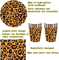 Leopardenmuster Partygeschirr Kindergeburtstag Deko Geburtstag Party Geschirr Dschungel Pappteller Becher Servietten Babyparty Tischdeko Set