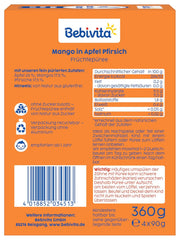 Woreczki do wyciskania Mango Apple Peach - 16 opakowań (4 opakowania, 4 x 90 g każde), bez dodatku cukru, bezglutenowe, idealne do pakowanych przekąsek i w podróży