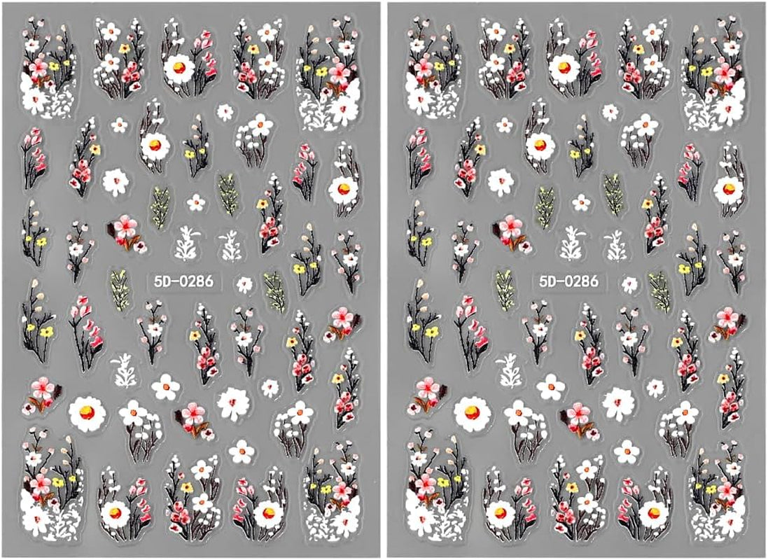 Autocolante pentru unghii cu flori de prun, autocolante pentru unghii cu flori albe și roz, autocolante pentru unghii cu flori în relief, autocolante pentru unghii cu flori de primăvară și vară, design pentru unghii, accesorii pentru unghii, nail art