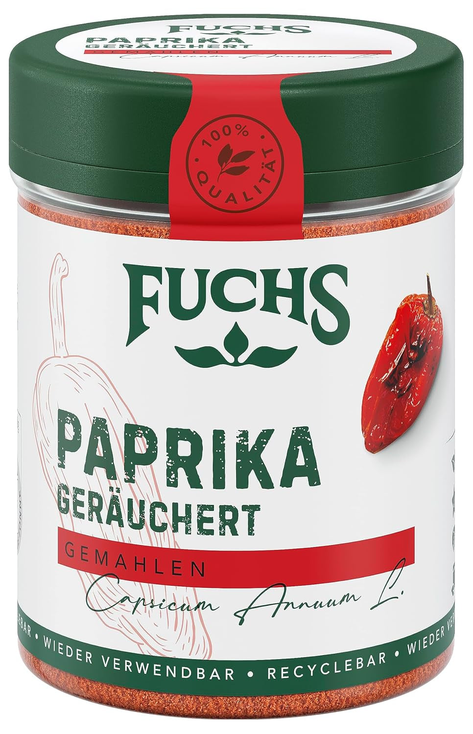 Fuchs Gewürze - Paprika geräuchert gemahlen - rauchiger Gesmack für BBQ, Gulasch oder Tofu - naturalne Składniki - 60 g w wiederverwendbarer, recyclebarer Dawka