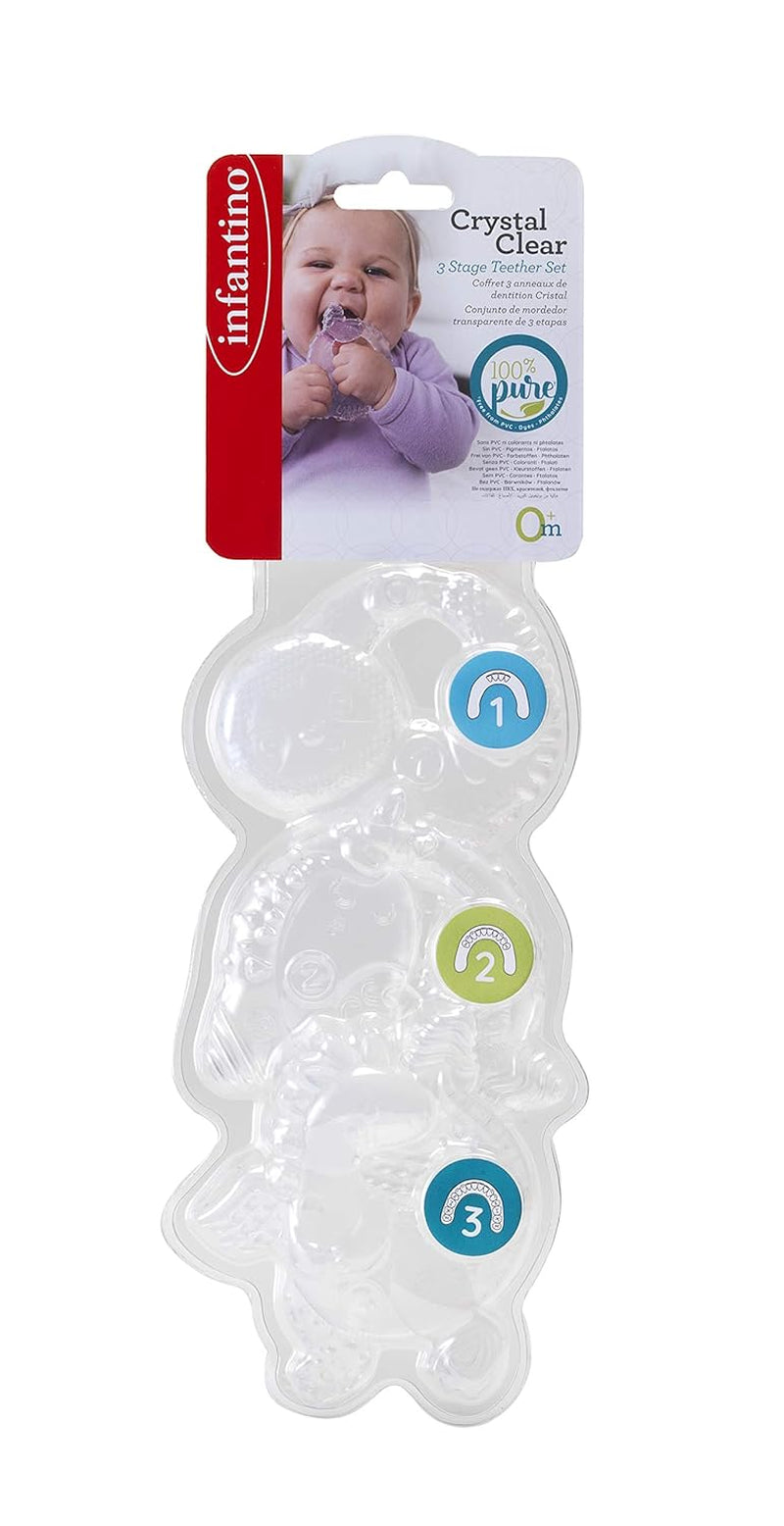 Infantino 316564-01 Inele de dentiție transparente Infantino – Inel de dentiție moale, fabricat din material non-toxic, pentru dezvoltarea senzorială și susținerea dentiției, multicolor