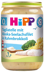 Tagliatelle HiPP z filetami z mintaja w kremowych brokułach (6 x 220g), menu dla dzieci od 10 miesiąca, bez dodatku soli, z Omega-3, z drobnymi kawałkami - do nauki żucia
