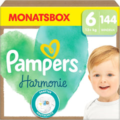 Pieluchy Pampers Harmony Rozmiar 6, 144 pieluszki, 13kg+, Delikatna ochrona skóry ze 100% ochroną Pampers