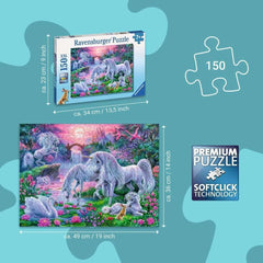Ravensburger puzzle pentru copii - 10021 Einhörörner Im Abendrot - Puzzle fantezie pentru copii de peste 7 ani, cu 150 de piese în format XXL Puzzle Naty Shop