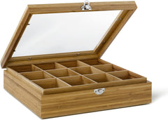 Bredemeijer cutie mare din lemn de culoare deschisă pentru pliculețe de ceai cu 12 compartimente și fereastră de vizualizare 28 cm lungime Cutii depozitare alimente Naty Shop