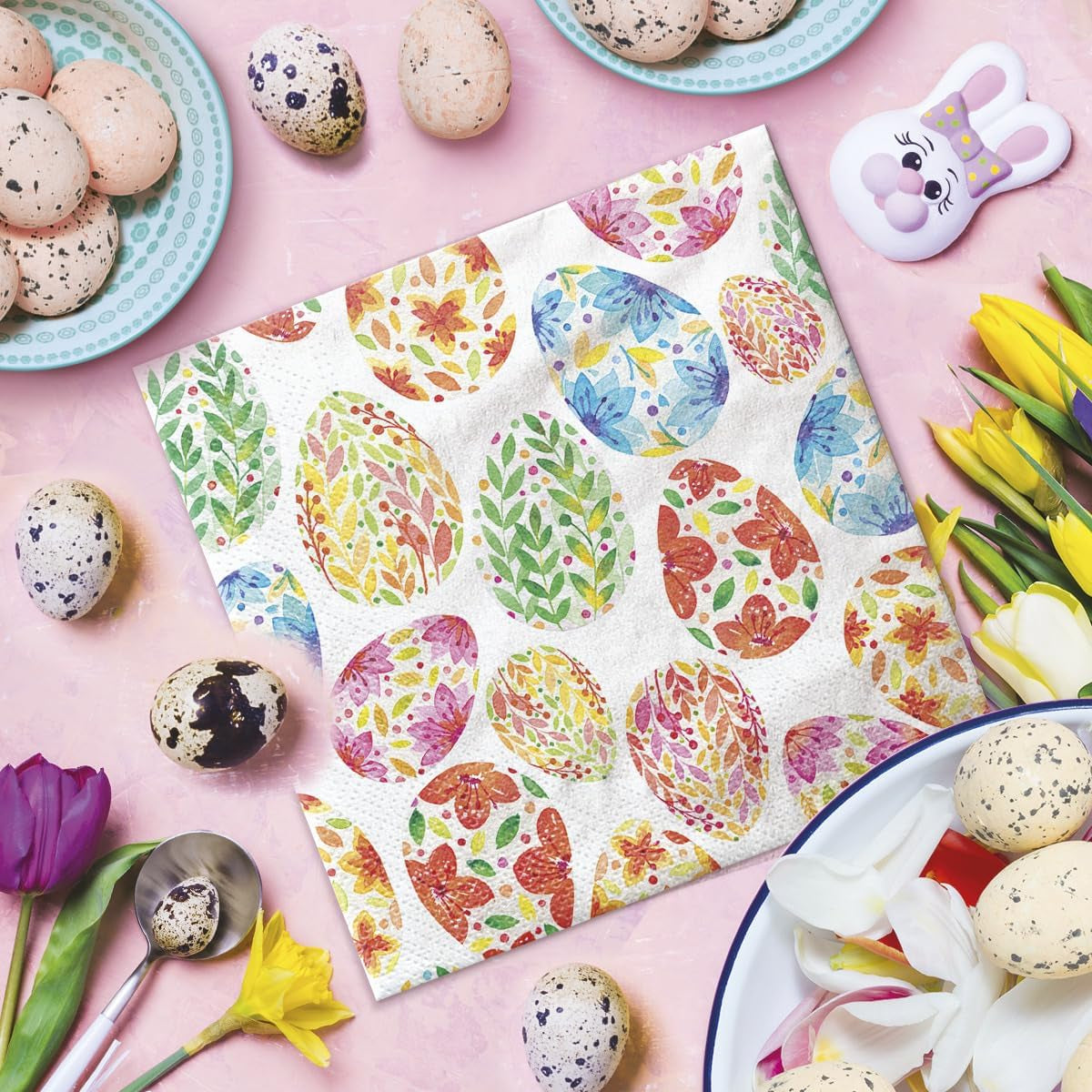 PAW - Șervețele din 3 straturi (33 X 33 Cm) I 20 bucăți I Perfect pentru Paște, petreceri, primăvară și sărbători I Decorațiuni de masă Petrecere de Paște Șervețele de hârtie colorate - Ouă de Paște în acuarelă I Ouă în acuarelă