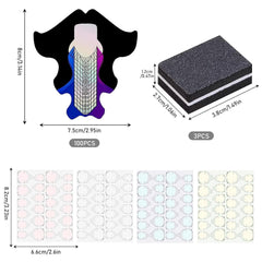 100 de șabloane pentru unghii, șabloane de modelare, autoadezive, cu 4 foi de tampoane adezive transparente pentru unghii și 3 pile de unghii, accesorii pentru extensii de unghii cu gel, pentru unghii artificiale