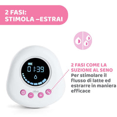Pompă electrică pentru sân Chicco cu faze de stimulare și extracție, 10 niveluri de intensitate, confortabilă și rapidă, formă ergonomică, cu tetina înclinată și capac etanș, alb, 150 ml Accesorii Hrana si Alaptare Bebe Naty Shop