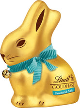 Lindt Chocolate Gold Bunny Karmel i sól | 100g | Czekolada mleczna z solonym karmelem na Wielkanoc | Czekolada Wielkanocna | Prezent czekoladowy | Czekoladowy Króliczek | Zając Wielkanocny