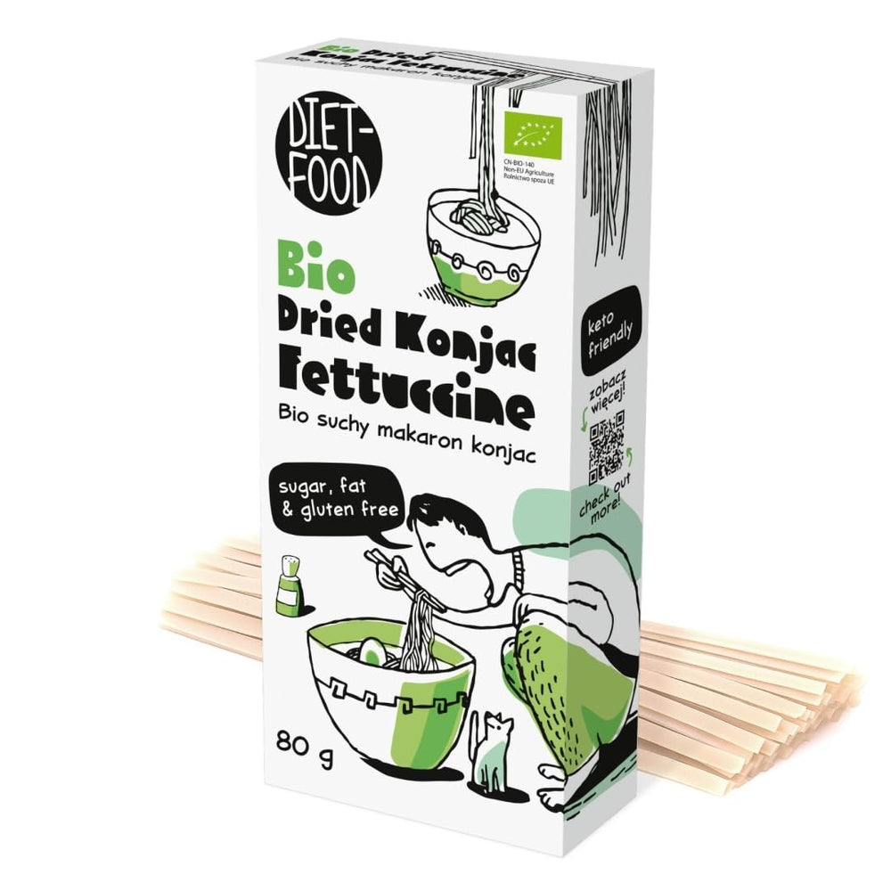 Fettuccine Konjac Shirataki Organic 80g - Niskokaloryczna i niskowęglowodanowa, bezglutenowa, niskowęglowodanowa, odpowiednia dla diet ketonowych, z mąką z tapioki