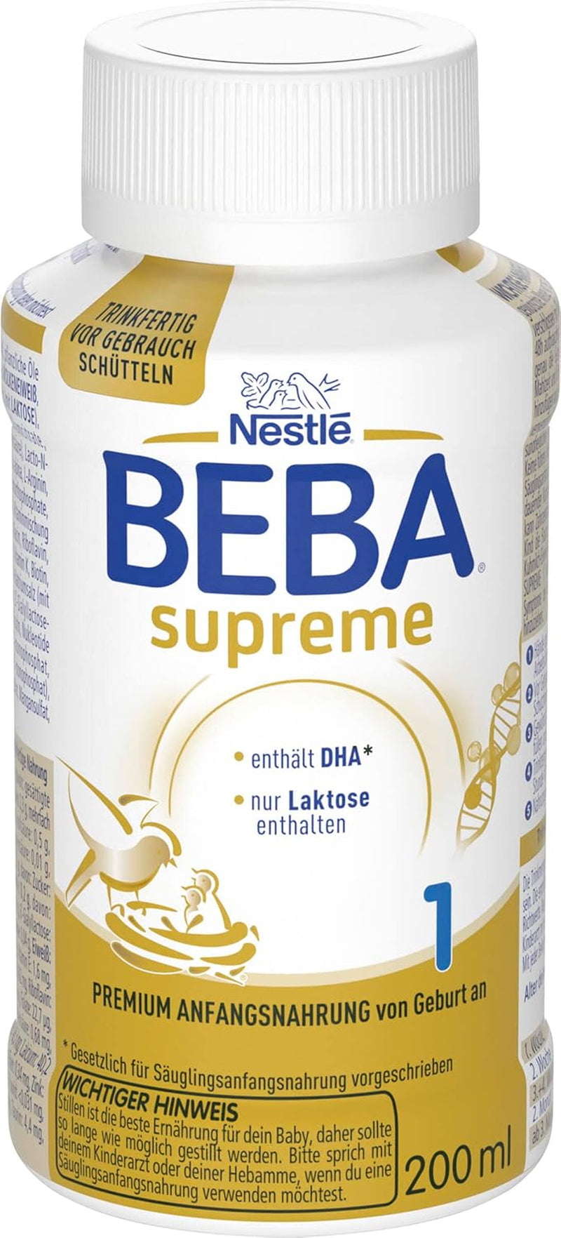 BEBA Nestlé BEBA SUPREME 1 Mieszanka dla niemowląt: Gotowe do spożycia butelki z kwasami Omega 3, 1 opakowanie (1 x 200 ml)