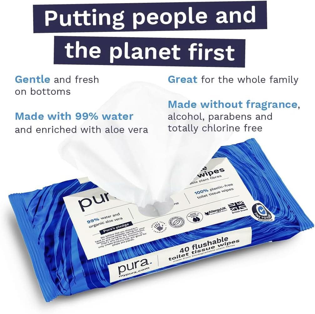 Șervețele umede Eco Flushable, fără plastic, sensibile și hrănitoare, certificate „Fine to Flush”, biodegradabile Servetele Umede Bebelusi Naty Shop