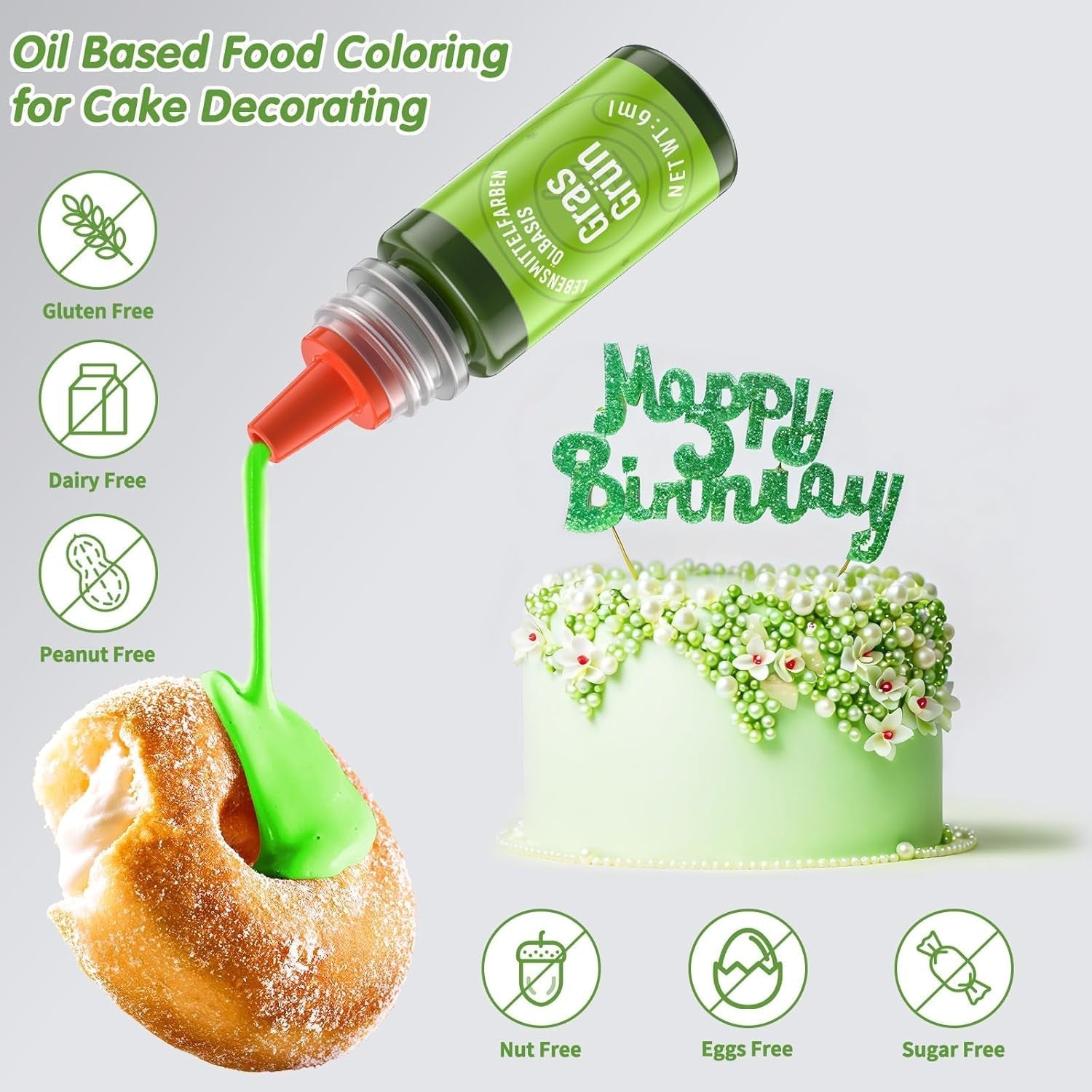 Colorant alimentar liposolubil, 10 culori colorant alimentar pe bază de ulei pentru decorarea tortului de ciocolată, set de coloranți alimentari foarte concentrați pentru fondant, cupcake, copt, colorant alimentar - 6 ml fiecare