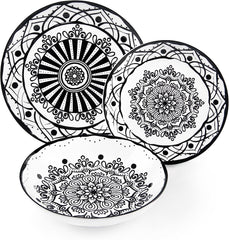 Excelsa Boheme Noir Teller-Set, 18-teilig, Porzellan, Schwarz