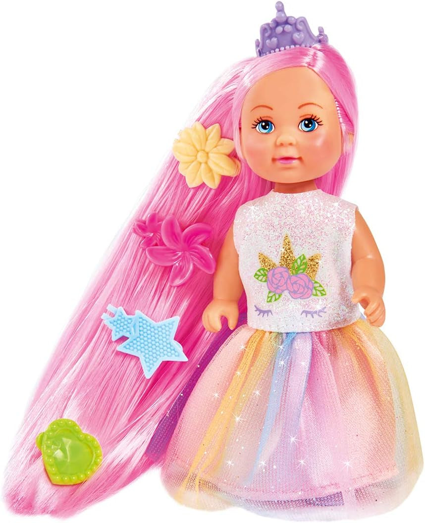 Simba Evi Love Rainbow Princess / Puppe als Regenbogenprinzessin mit Langen Haaren / 4 Haarclips und Bürste / 12cm / Für Kinder ab 3 Jahren, 105733505