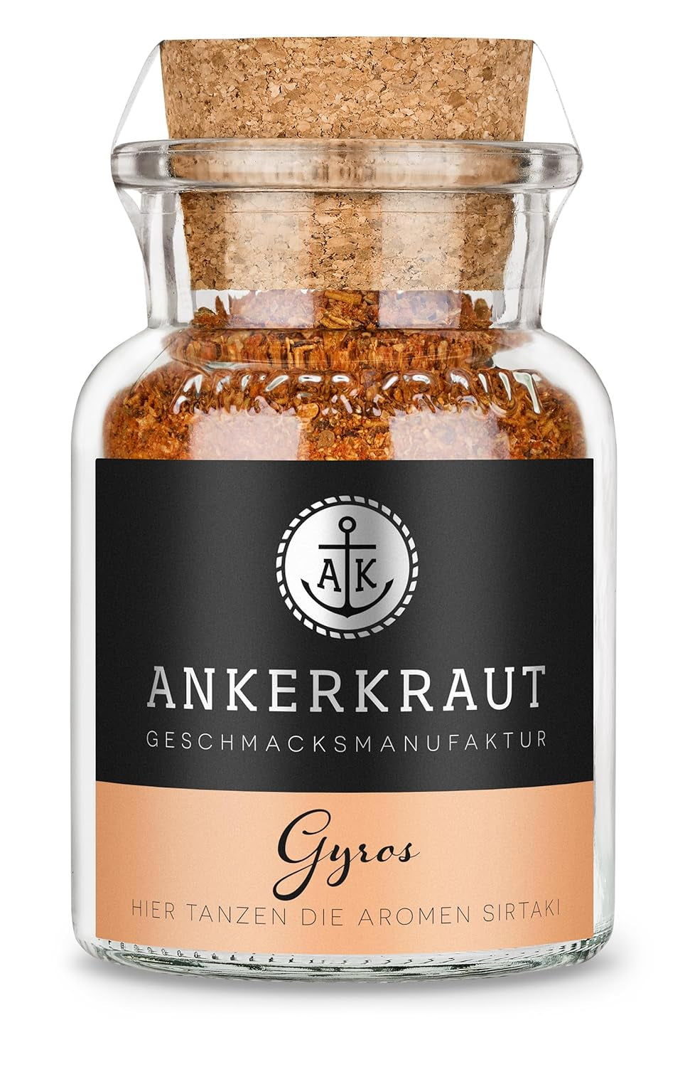 Ankerkraut Gyros, Gewürzmischung für Gyros, egal ob aus der Pfanne oder vom Grill, mit Zwiebel, Knoblauch, Majeranek, Kminek, Piment und Mehr, 80 g im Korkenglas