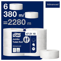 Hârtie igienică Tork Jumbo White T1, Advanced, 2 straturi, 6 × 380 M, 472118