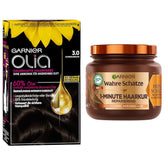 Garnier Colour & Care Set: Olia 3.0 Dark Brown Permanent Hair Colour + Repairing Hair Treatment (340ml) | Cu miere de acacia și ceară de albine pentru strălucire și suplețe | Fără amoniac Vopsea pentru par Naty Shop Titlu implicit
