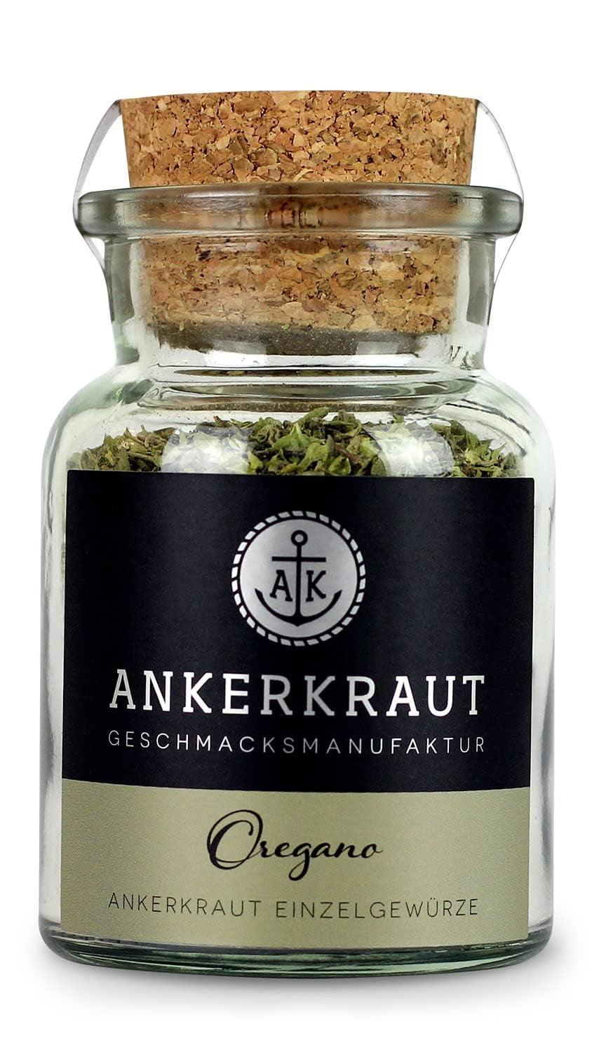 Ankerkraut Oregano Gewürz, suszony gerebelt, idealny do pizzy Zupa pomidorowa i rybna, Kräuter zum Würzen, śródziemnomorska Küche für zu Hause, Lecker Kochen, 20g w Korkenglas