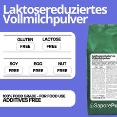 Laktosefreies Vollmilchpulver 1 kg | Hohe Löslichkeit | Idealny do wypieków, chleba i żywności. Do użytku profesjonalnego i przemysłowego. Nie zawiera laktozy. Nie zawiera glutenu