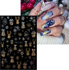 JMEOWIO Nagelsticker Weihnachten Gold Glitter Silber 8 Blatt Nail Art Sticker Selbstklebend Nagelaufkleber Schneeflocke Winterurlaub Dekoration Nageldesign Zubehör