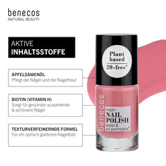 Benecos 20-Free Vegan Nail Polish Bubble Gum - ziołowy lakier do paznokci - szybkoschnący i długotrwały - przepuszczalny dla wody - wzbogacony biotyną - 5ml