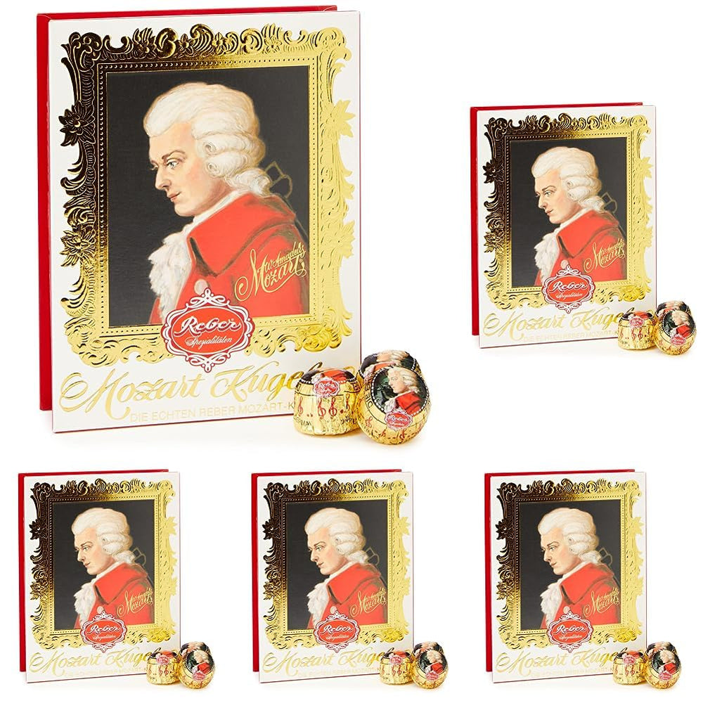 Mozart Baroque - Autentyczne kulki nugatowe z ciemnej czekolady Mozart i marcepanu 12 sztuk 1 x 240 g (opakowanie 5 sztuk)