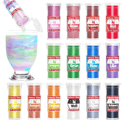Sclipici comestibil pentru băuturi și prăjituri - 15 culori colorant alimentar pudră (3g/culoare) | Sclipici comestibil fără schimbare de aromă | Ideal pentru cocktailuri, prăjituri, deserturi și decorațiuni pentru copt