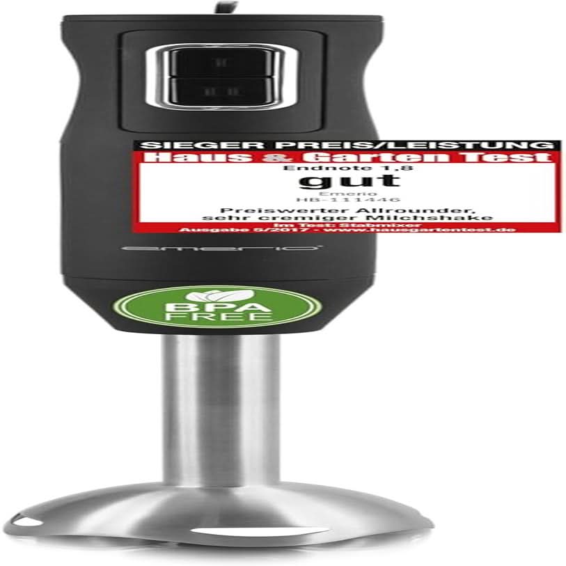 Emerio HB-111446 Mikser stojący, TESTSIEGER Preis/Leistung, Gummierter Rutschfester Griff, Edelstahl, Bpa-Frei, Schwarz, 250W Kuchnia Naty Shop 250W